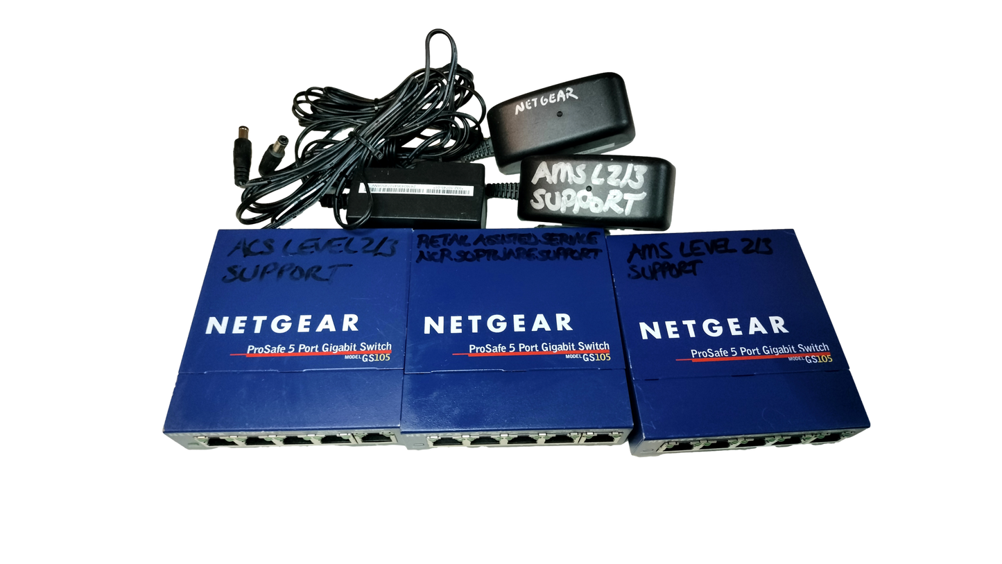 Lot of 3 Netgear GS105 Prosafe 5 Port Gigabit Switchs