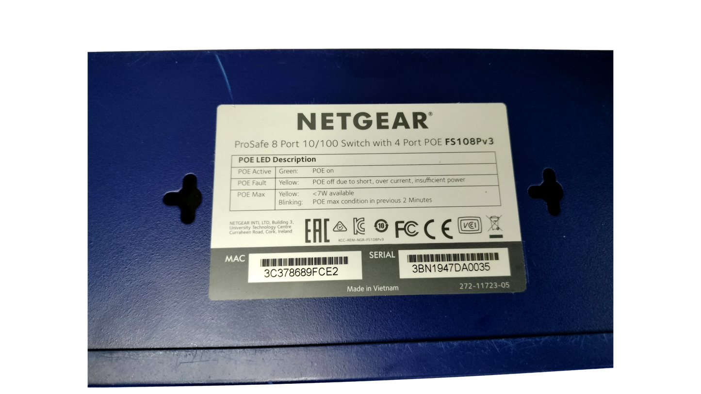 NETGEAR ProSafe FS108P 8-Port 10/100 4 Port Poe  Switch