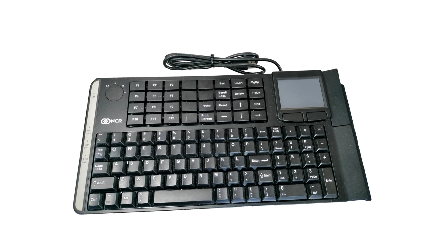 NCR Big Ticket 5932-6574-9090 POS Retail Keyboard Black Wired QWERTY w/ Touchpad