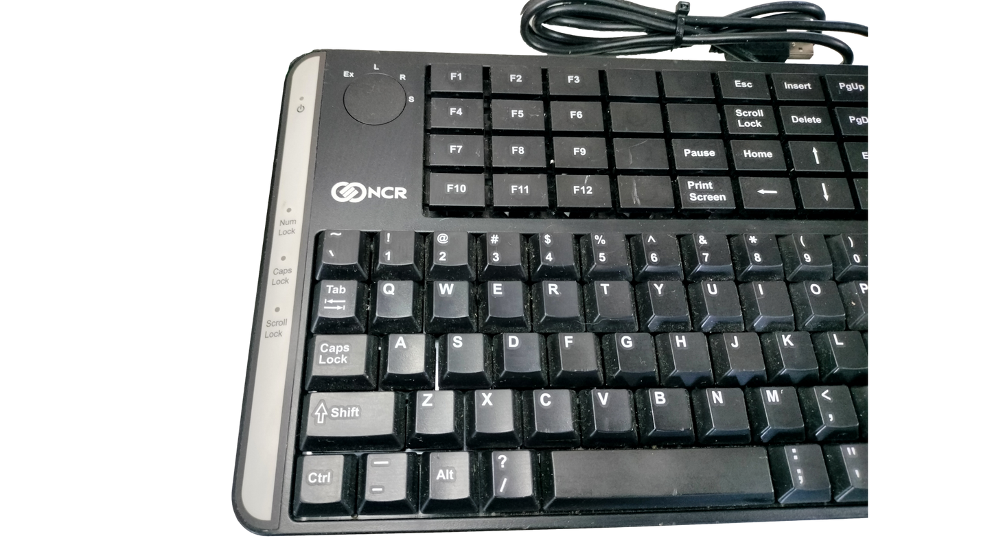 NCR Big Ticket 5932-6574-9090 POS Retail Keyboard Black Wired QWERTY w/ Touchpad