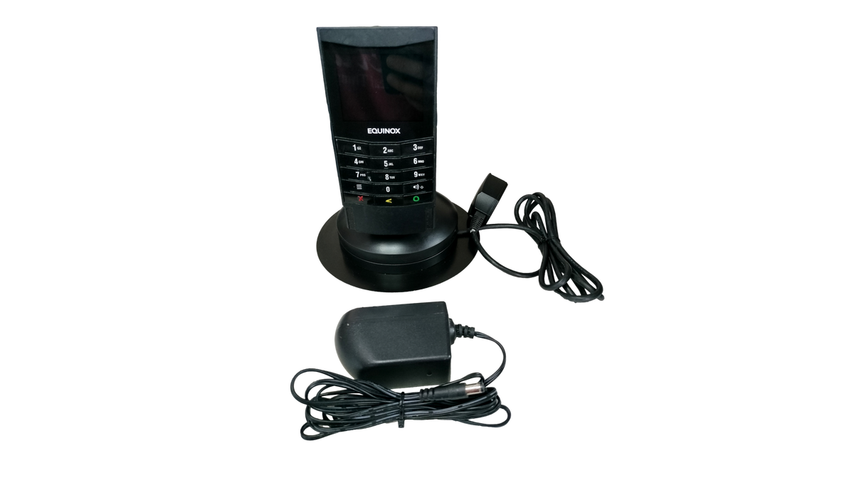 Equinox Luxe 8500 Credit Card Terminal Swivel Stand Power Supply NCR Software