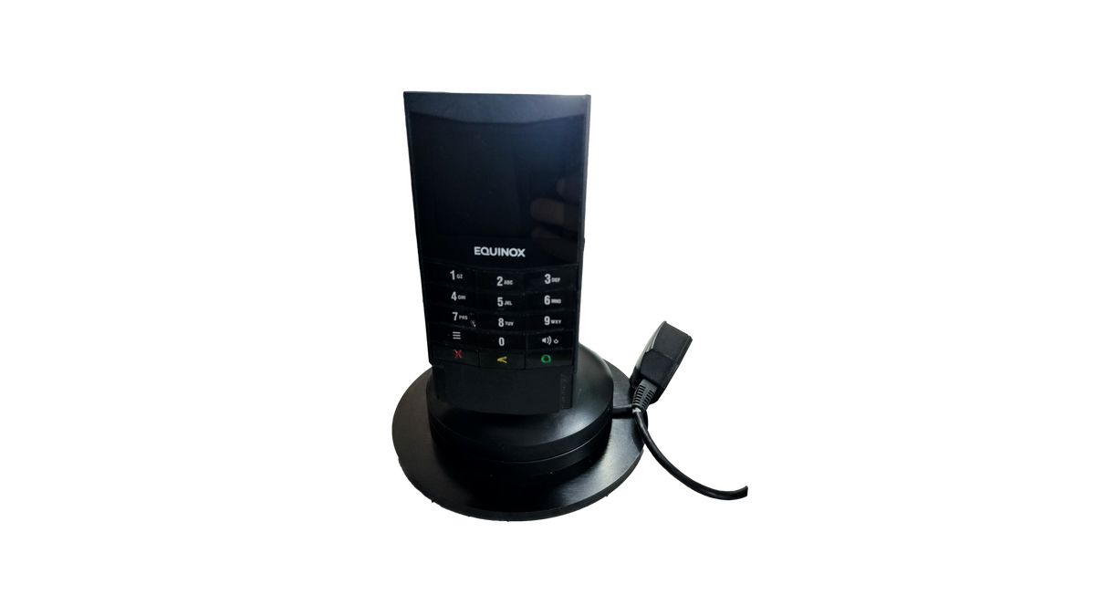 Equinox Luxe 8500 Credit Card Terminal Swivel Stand Power Supply NCR Software