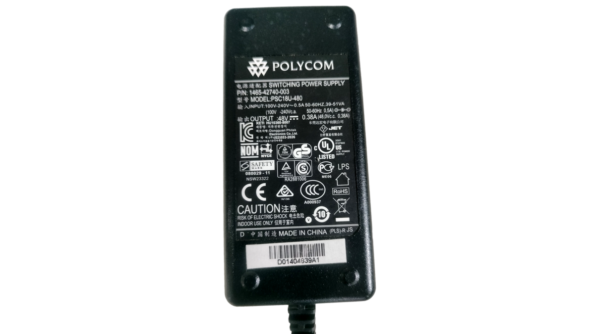 Polycom 48V 0.38A AC Power Supply Adapter Brick PSC18U-480 1465-42740-003