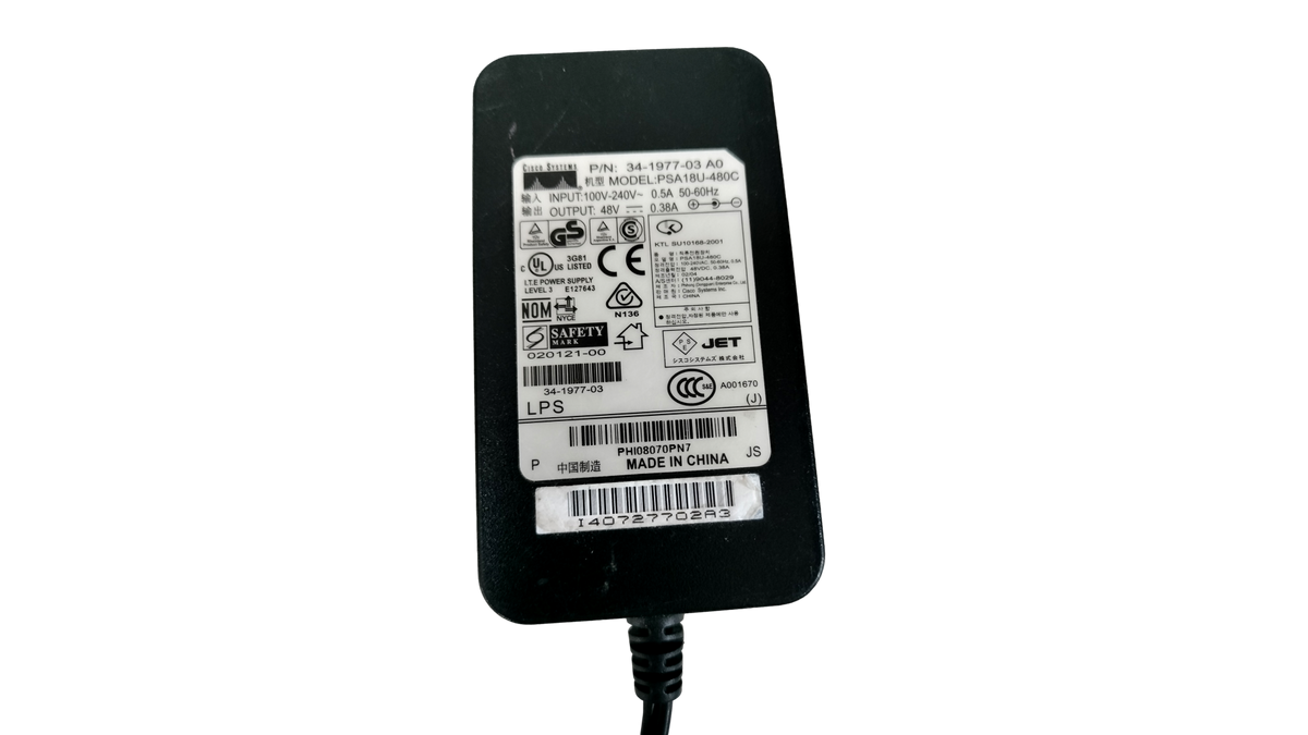 Cisco Systems 48V 0.38A AC Power Supply Adapter Brick PSA18U-480C 34-1977-03 A0
