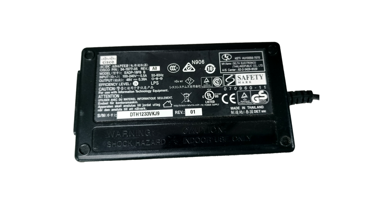 Cisco Systems 48V 0.38A AC Power Supply Adapter Brick EADP-18FB B 34-1977-05 A0