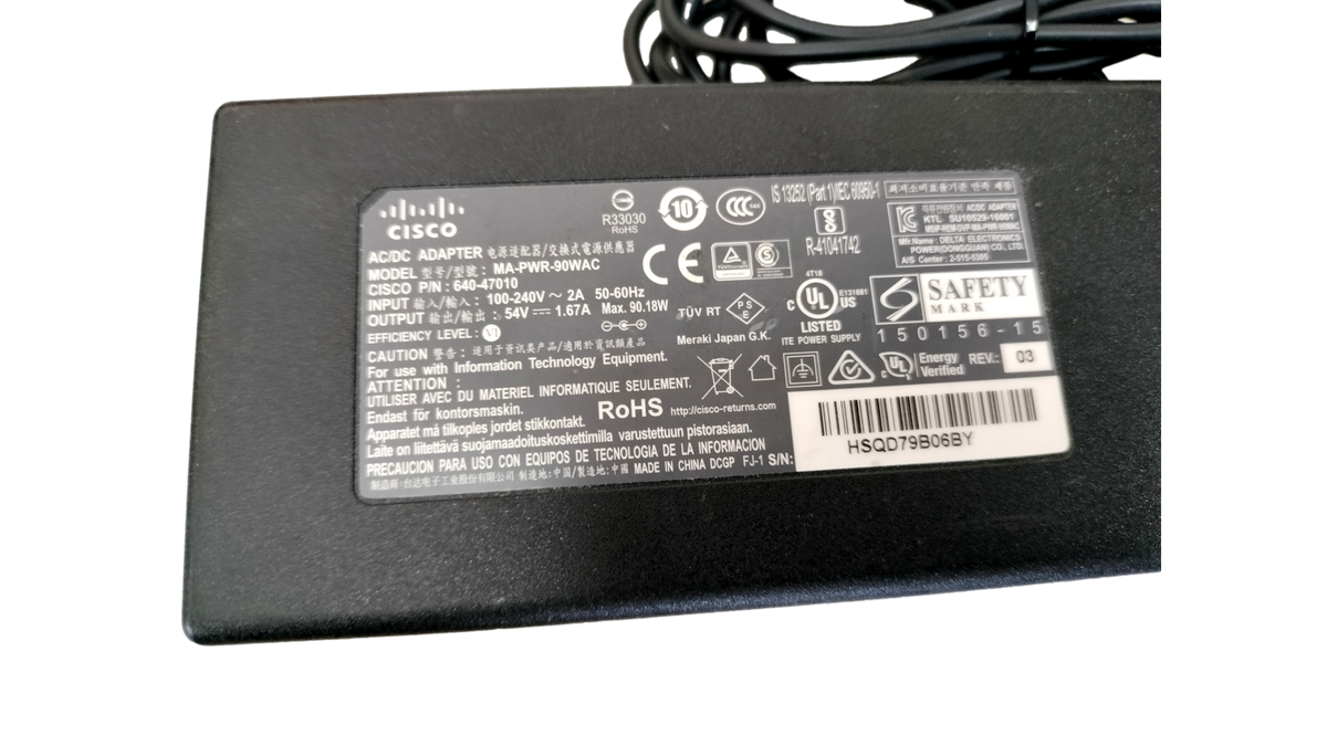 Cisco Meraki MA-PWR-90WAC 54V 1.67A 90W AC Power Adapter 640-47010
