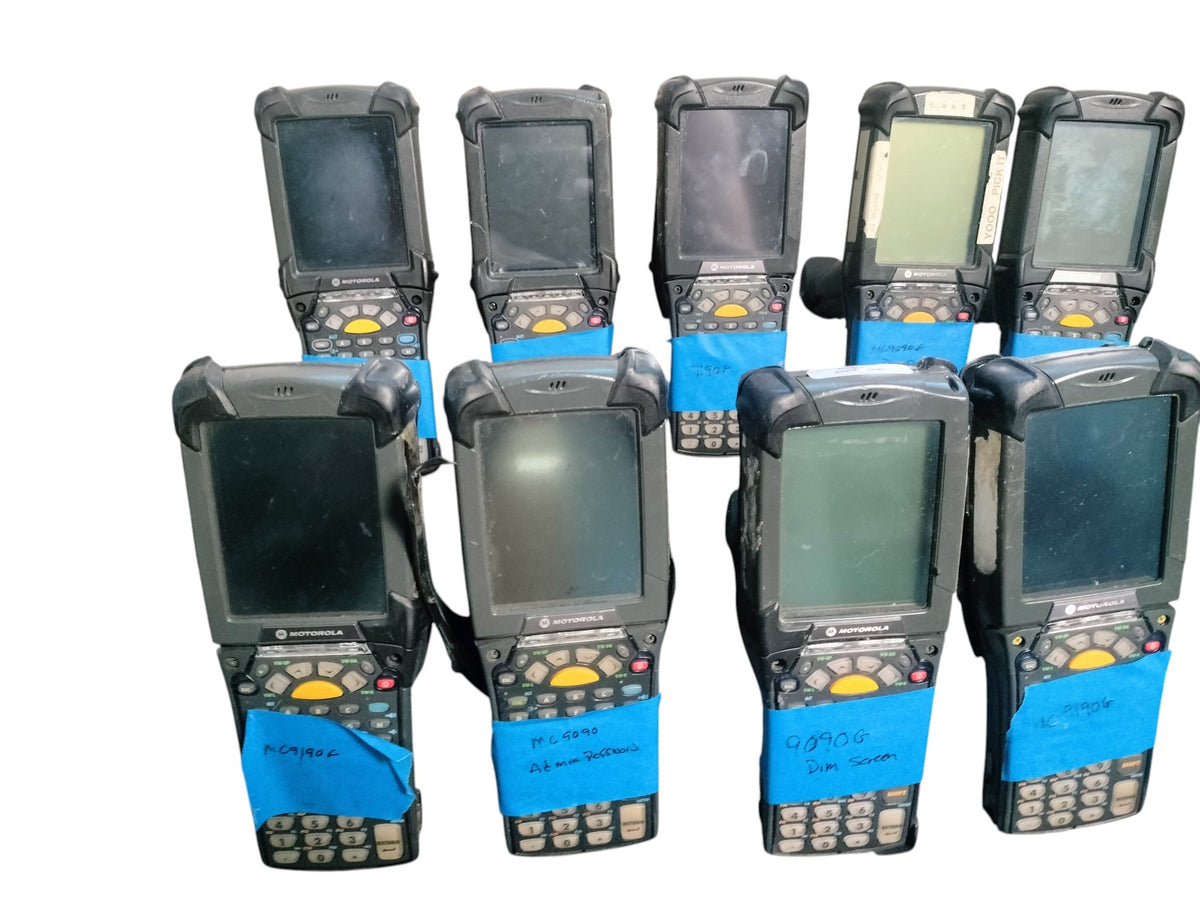Lot of 12 Motorola Symbol MC9190 MC9090 Scanners w/ Batteries + 3 CRD9000 AS-IS