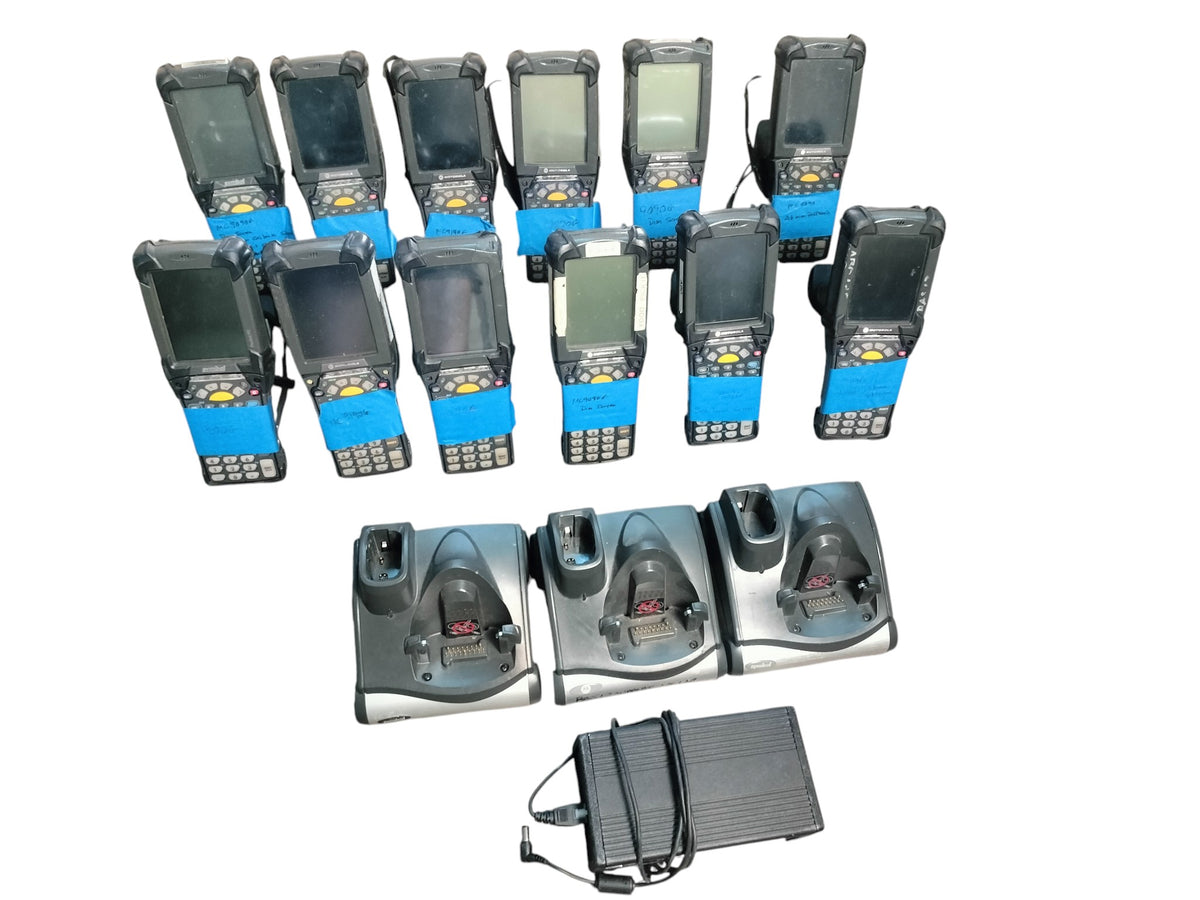 Lot of 12 Motorola Symbol MC9190 MC9090 Scanners w/ Batteries + 3 CRD9000 AS-IS