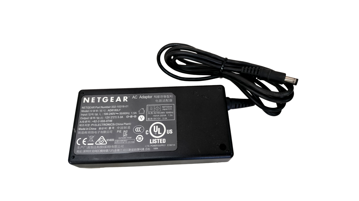 Netgear 12V 5.0A AC Power Adapter AD8180LF (332-10318-01) - Power Brick Only
