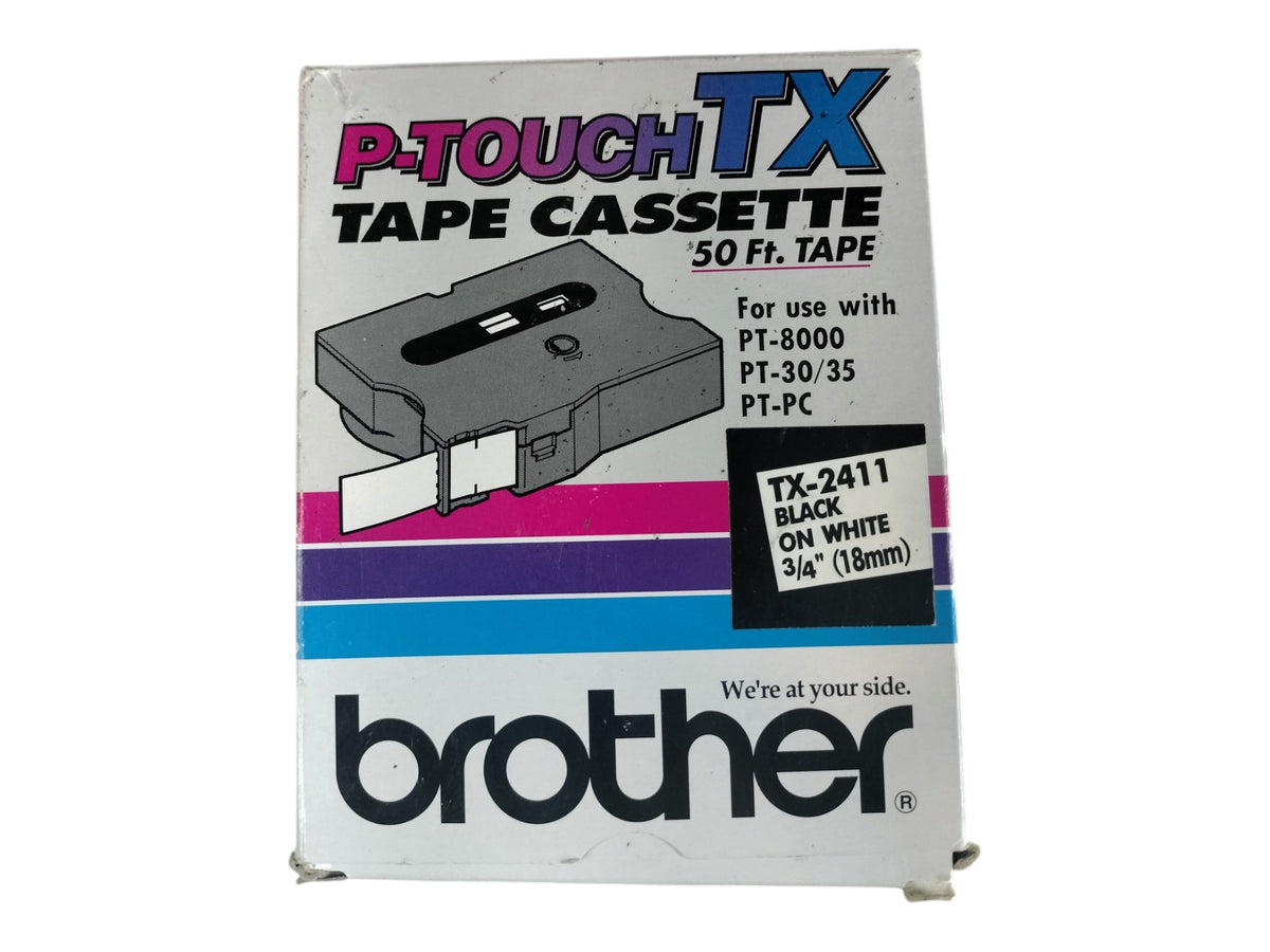 Brother P-Touch TX-2411 Tape Cassette 3/4" 18mm Black on White PT-8000 PT-30/35