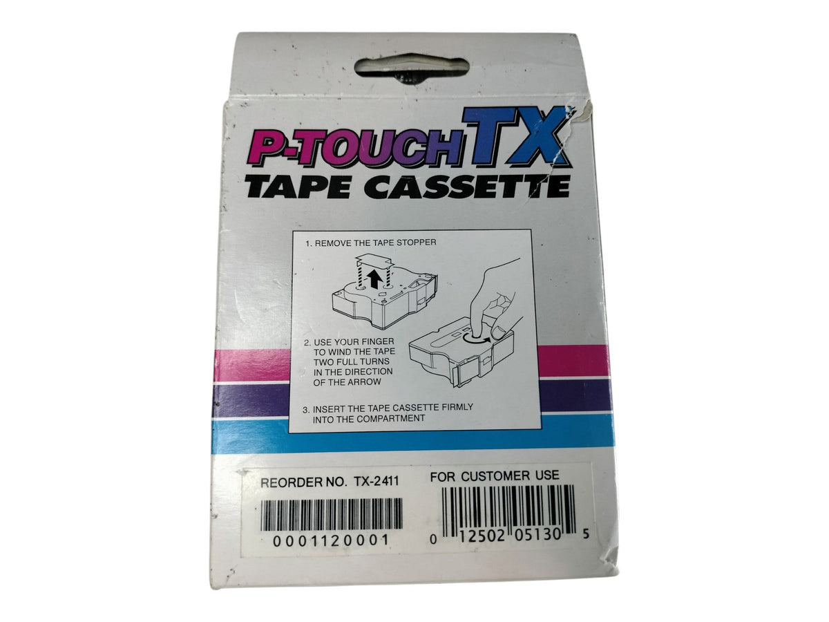 Brother P-Touch TX-2411 Tape Cassette 3/4" 18mm Black on White PT-8000 PT-30/35