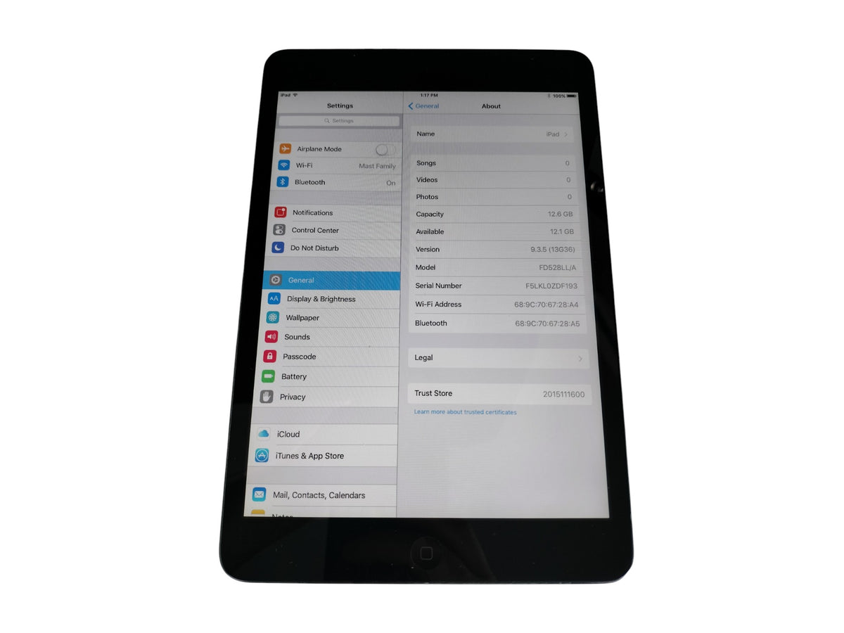 Apple iPad mini 1st Gen 16GB Wi-Fi 7.9" Black Slate A1432 FD528LL/A iOS 9.3.5