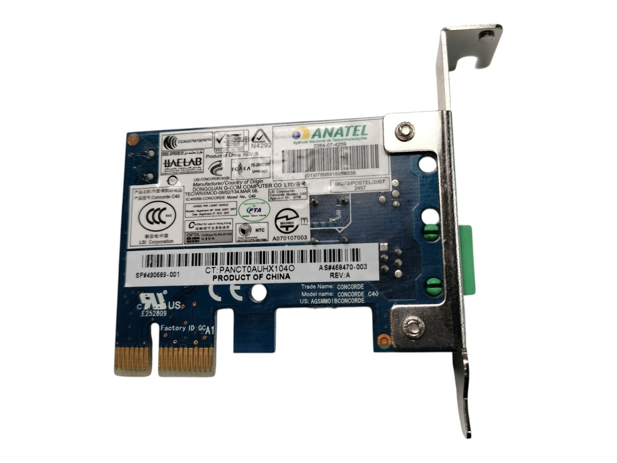 HP LSI Concorde C40 56K V.92 PCIe x1 Fax Dial-Up Modem Card 490589-001 Low Prof