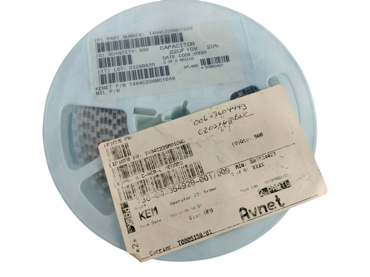 Reel of 500 KEMET T494C226M010AS 22uF 10V 20% SMD Tantalum Capacitors C 6032 NOS