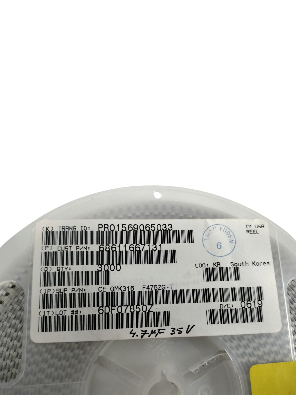 Reel of ~3000 Taiyo Yuden GMK316F475ZG-T 4.7uF 35V 1206 SMD Ceramic Capacitors