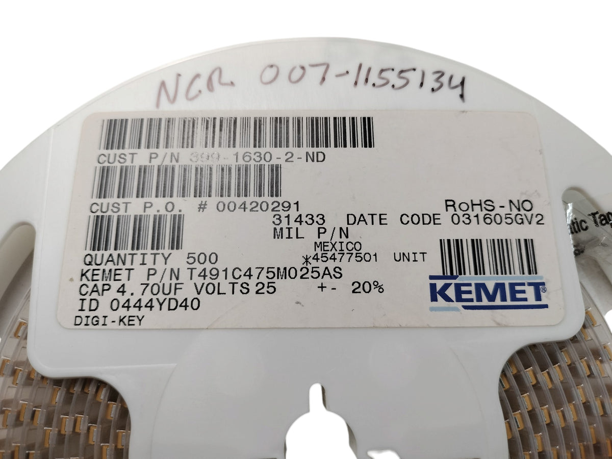 Partial Reel KEMET T491C475M025AS 4.7uF 25V 20% SMD Tantalum Capacitors C 6032nic Components & Semiconductors > Capacitors
