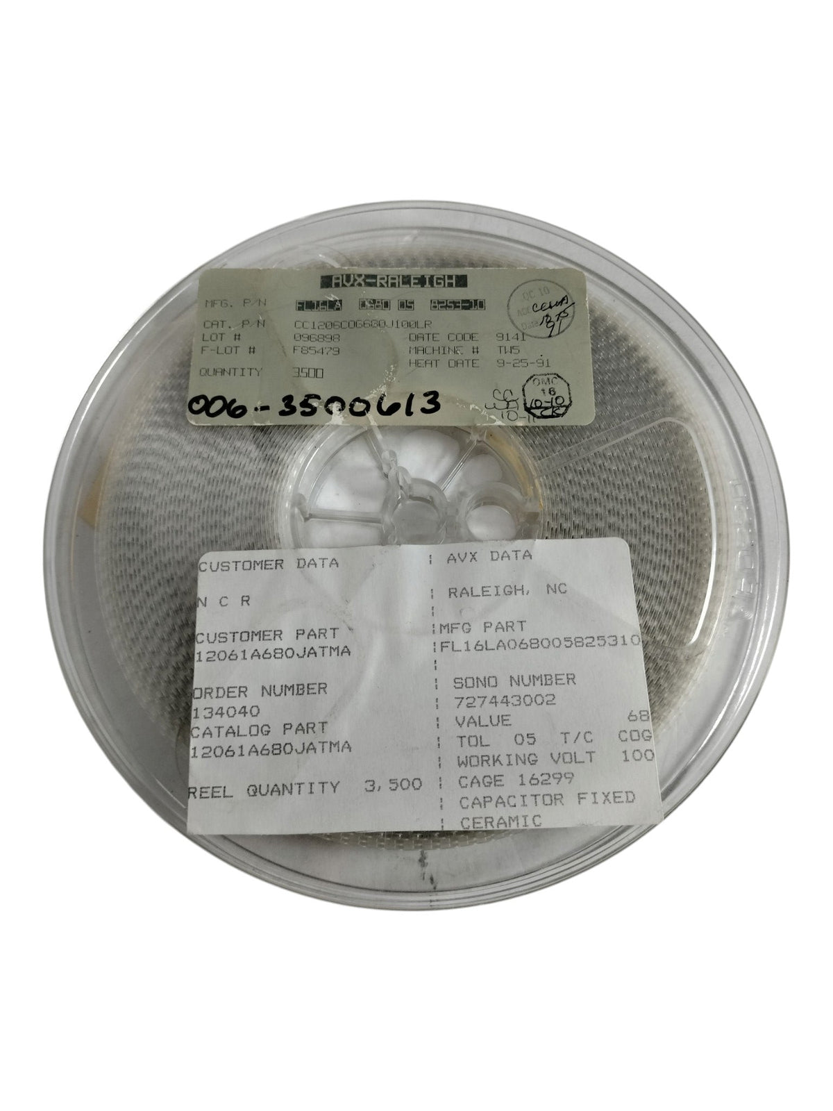 Reel of ~3500 AVX 12061A680JATMA 68pF 100V 5% C0G NP0 1206 SMD Ceramic Capacitor