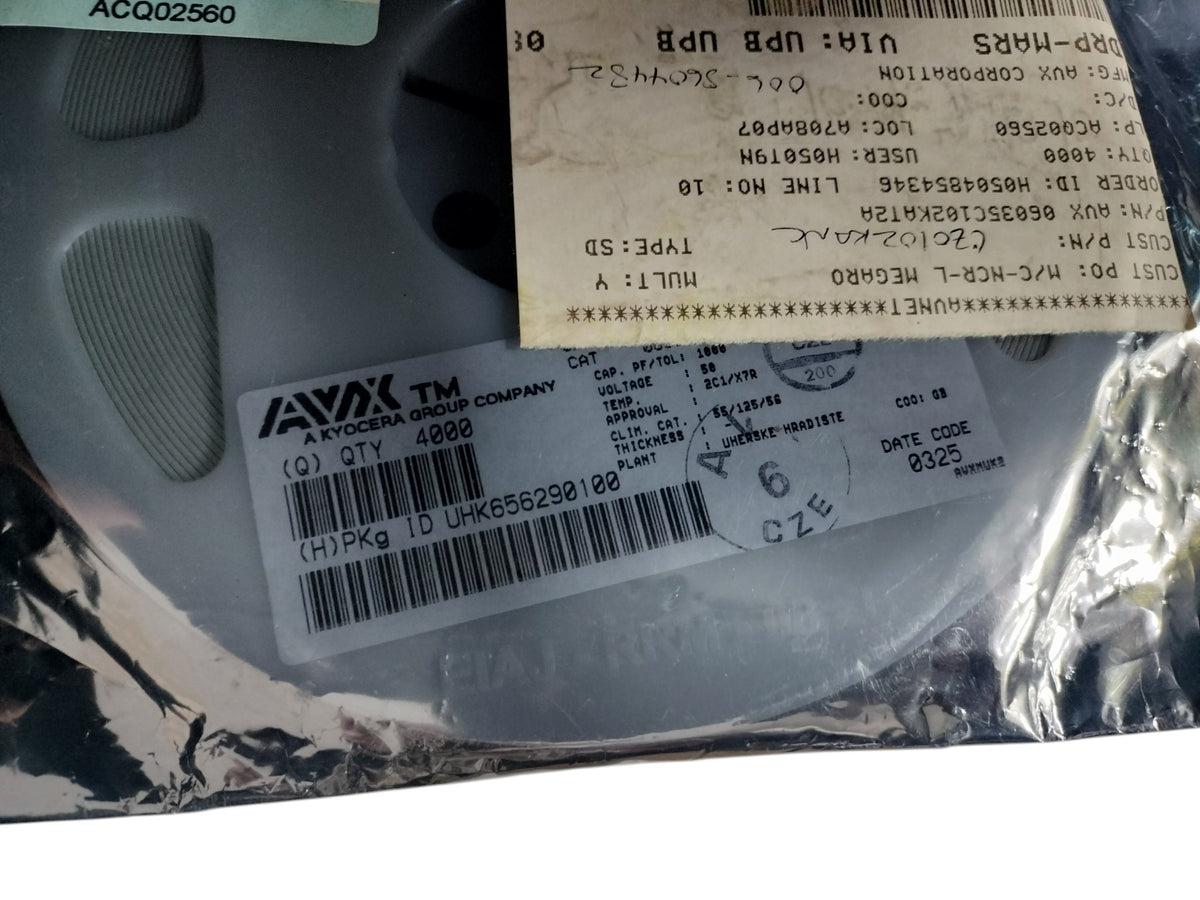 SEALED Reel of 4000 AVX 06035C102KAT2A 1000pF 1nF 50V 10% X7R 0603 SMD Capacitor