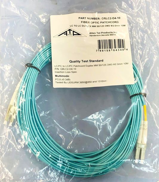 New ATP Fiber Optic Patchcord Multimode OM3 10M GBLC2-D4-10