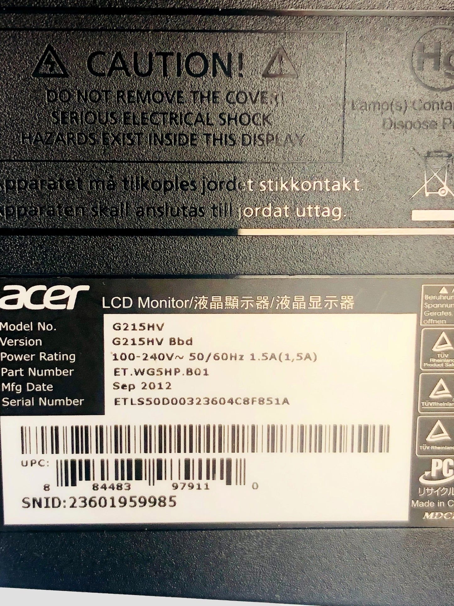 Acer G215HV Widescreen 21.5" LCD Monitor ET.WG5HP.BQ1