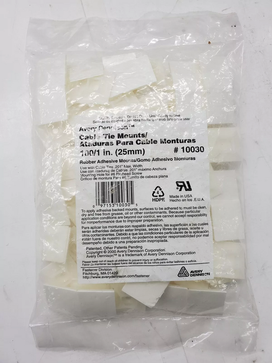 NEW Avery Dennison 10030 100 1 inch Cable Tie Adhesive Mounts