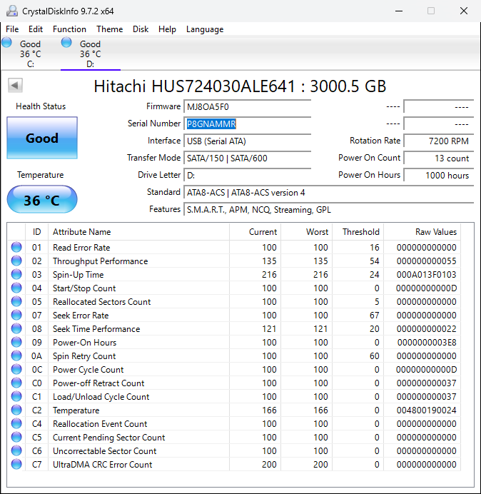 Hitachi WL3000GSA6472E 3TB SATA 3.5" Hard Drive