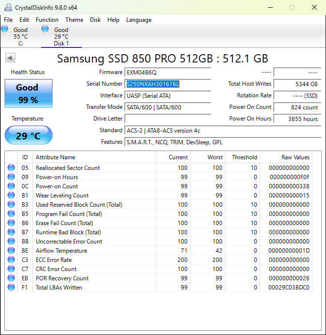 Samsung 850 PRO 512GB 2.5" SATA SSD Solid State Drive MZ-7KE512 99% HEALTH