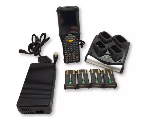 Symbol Motorola MC9190 Long Range 2D Imager Rugged Warehouse Scanner with 4 Batteries, Charging Cradle, and Power Brick