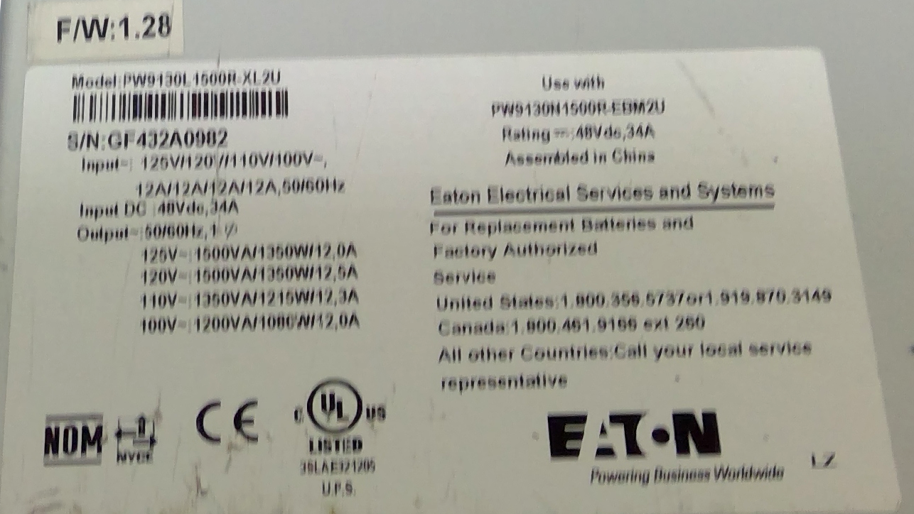 EATON PW9130L1500R-XL2U 9130 POWERWARE 1500VA