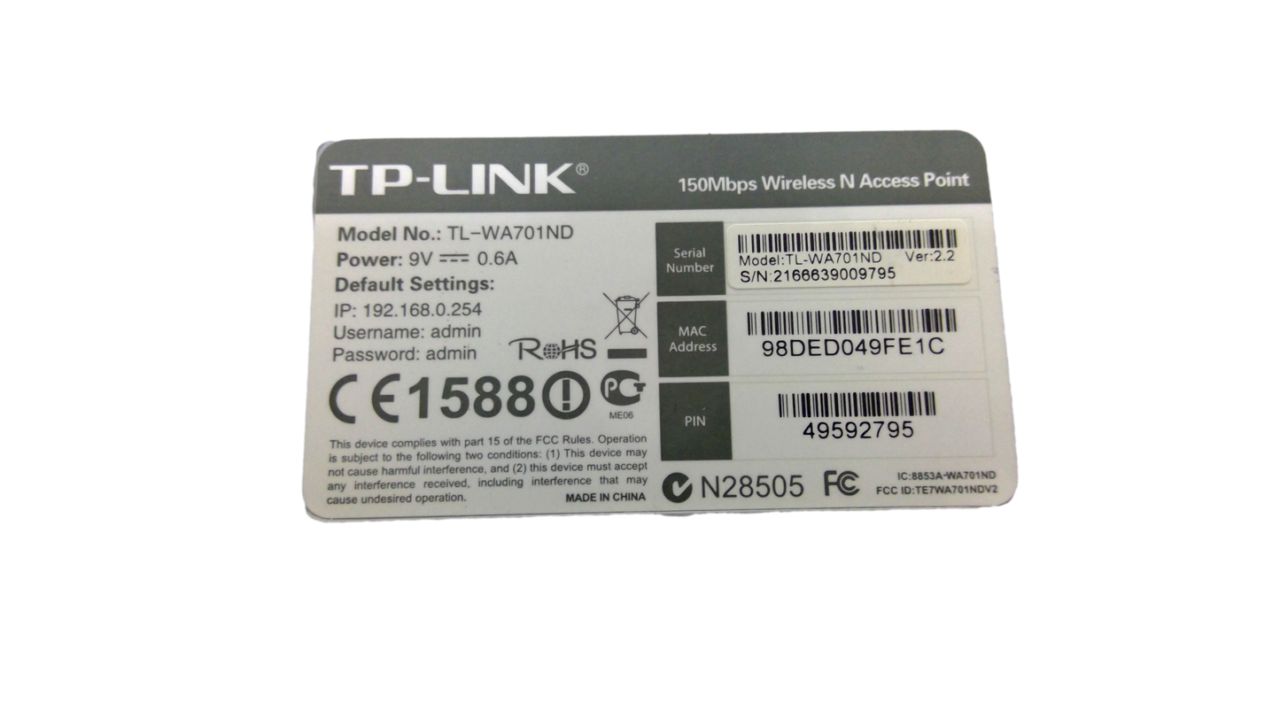 TP-LINK Wireless N Access Point Wi-Fi Booster 150 Mbps TL-WA701ND