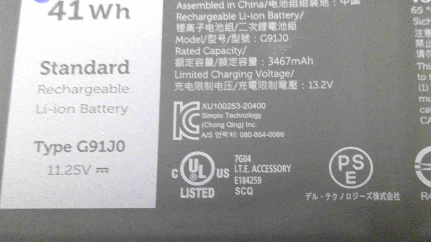 OEM DELL INSPIRON 15 3510 11.25V 41Wh 3467mAh LI-ION BATTERY G91J0 PG8YJ 0PG8YJ