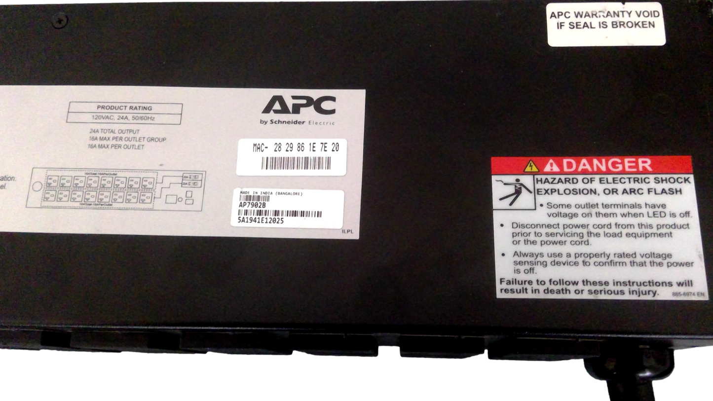 APC AP7802B Switched Rack PDU Power Distribution Unit 120V 24A 16x
