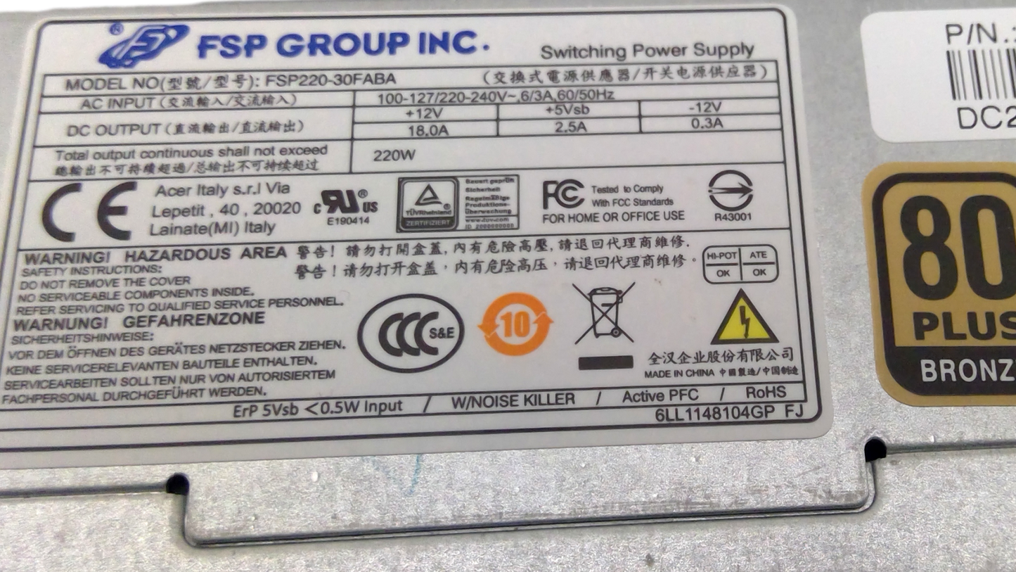 FSP220-30FABA for Acer Veriton X4640G X6640G Computer Power Supply