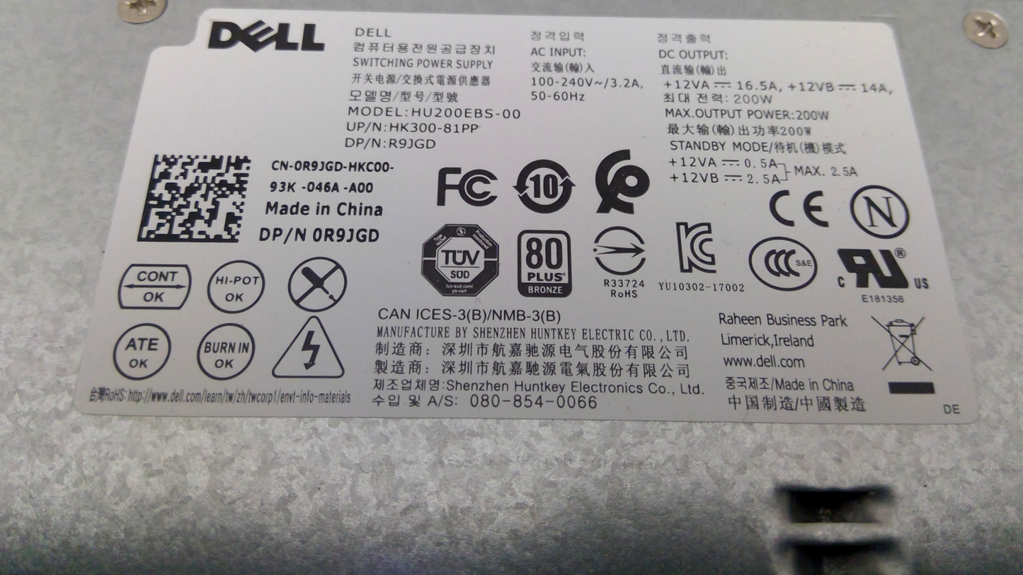 Dell Inspiron 3470 6 Pin 200W Desktop Power Supply R9JGD