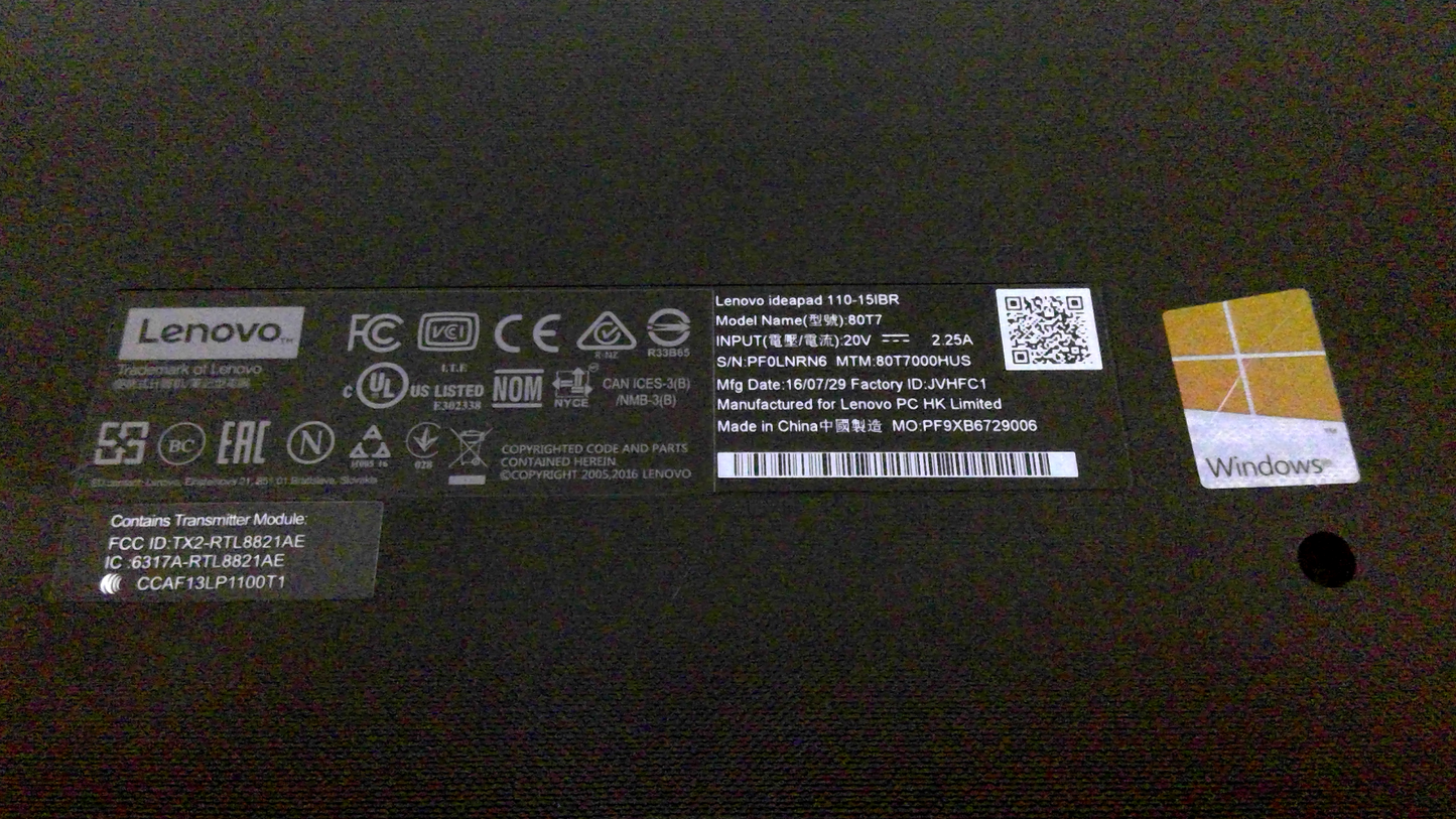 Lenovo ideapad 110-15IBR 80T7 Bottom base cover case chassis AP115000300