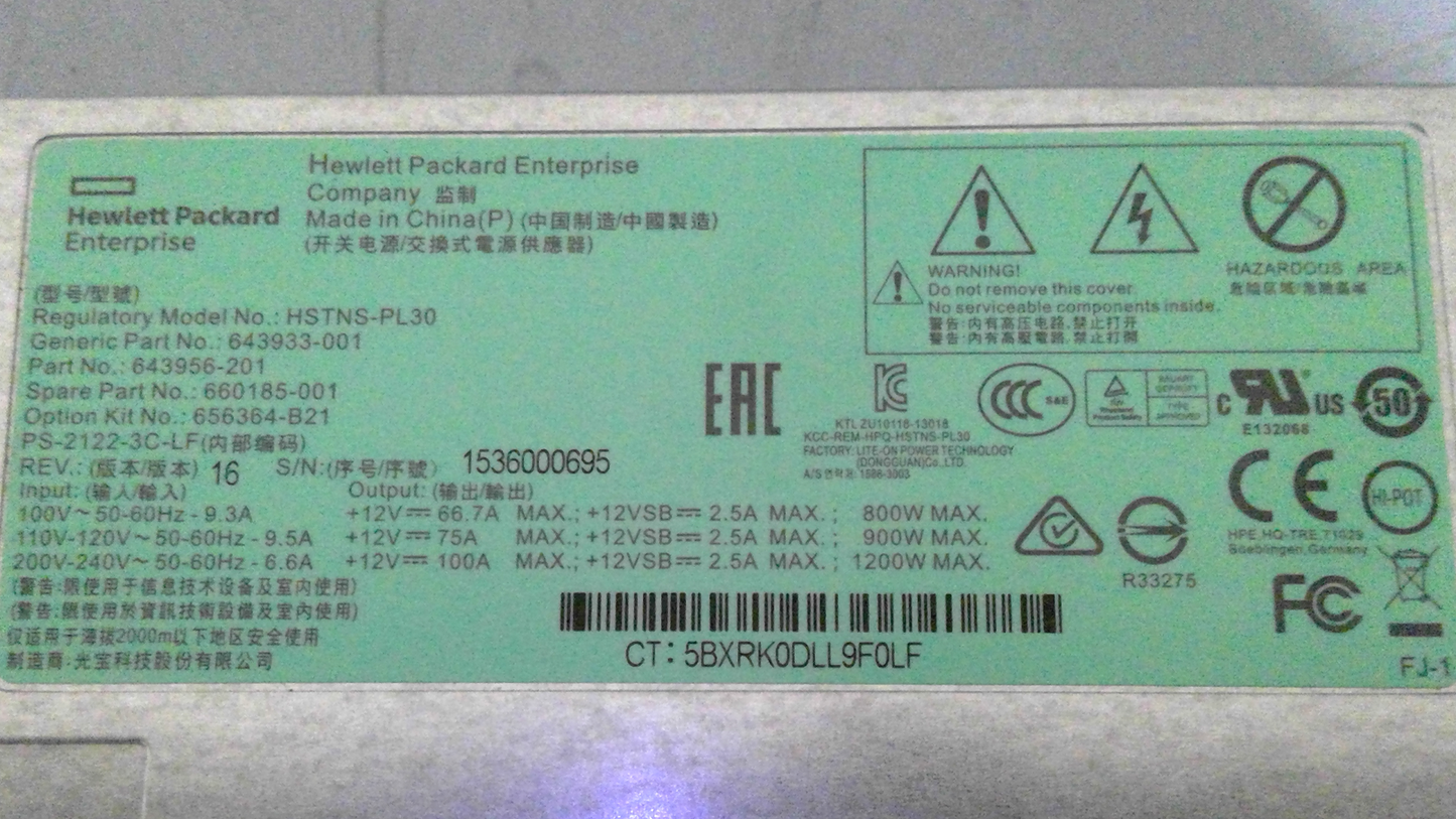 HP HSTNS-PL30 660185-001 643956-201 1200W POWER SUPPLY