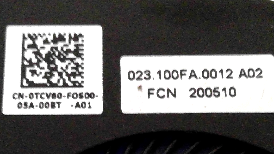 Dell Inspiron 13 7391 / Latitude 3301 / Vostro 5390 CPU Cooling Fan 0TCV60