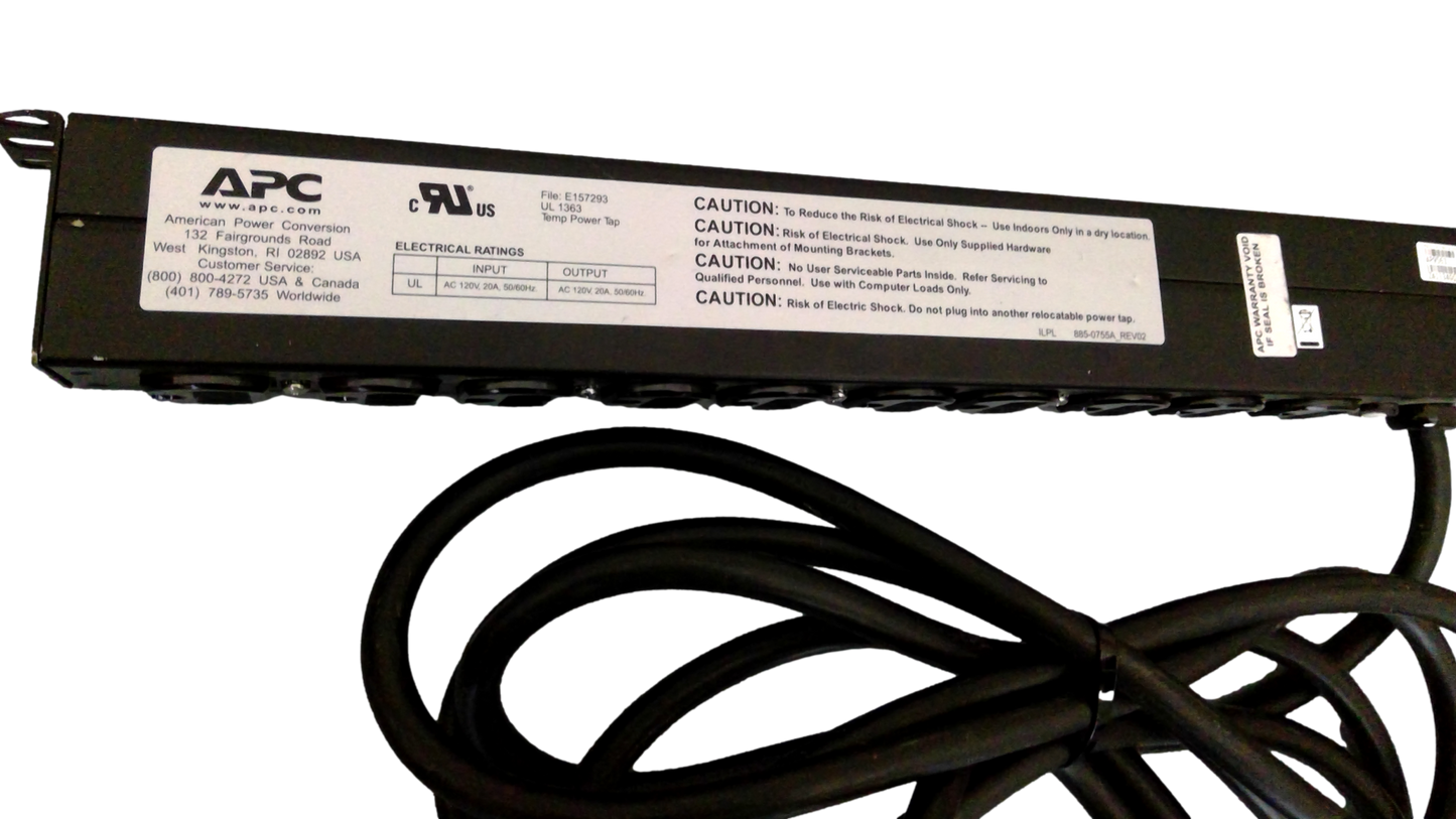 APC AP9563 1U Rack Mount PDU 120V 20A 10-Outlets NEMA 5-20R Power Strip