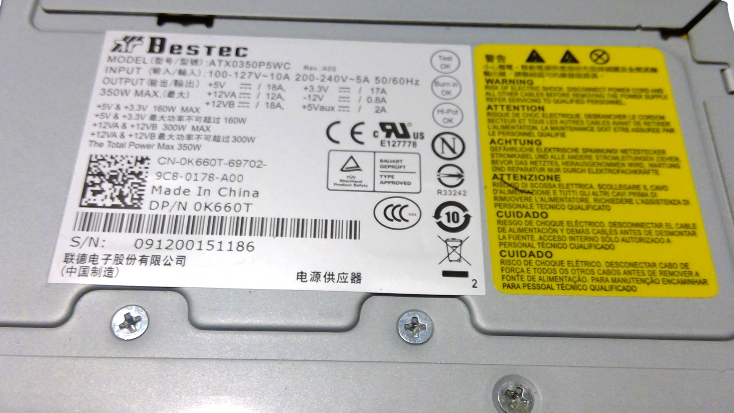 DELL Bestec K660T ATX0350P5WC 350W Precision Power Supply