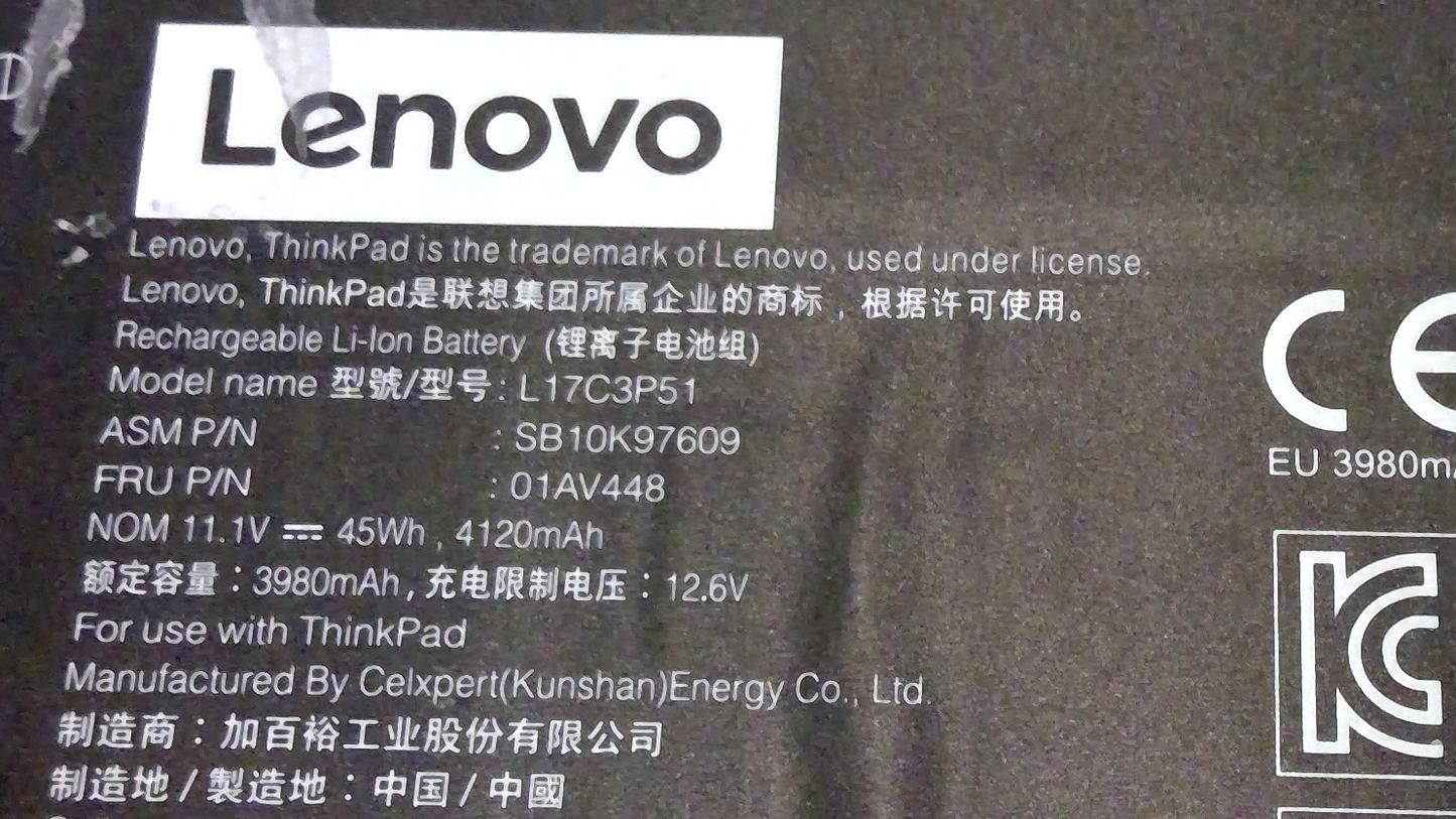 Lenovo ThinkPad E480 E490 E590 Genuine Li-Ion Battery L17L3P51 01AV448