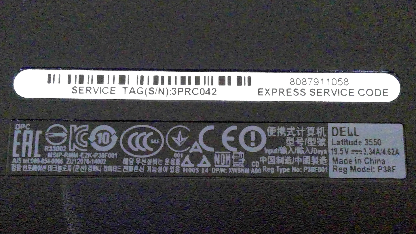 OEM Dell Latitude 3550 - Base Case Assembly w/Cover Door - 0RCM3T