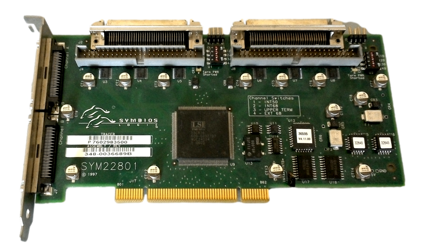 Symbios Logic SYM22801 348-0036689A PCI Dual SCSI Controller Card