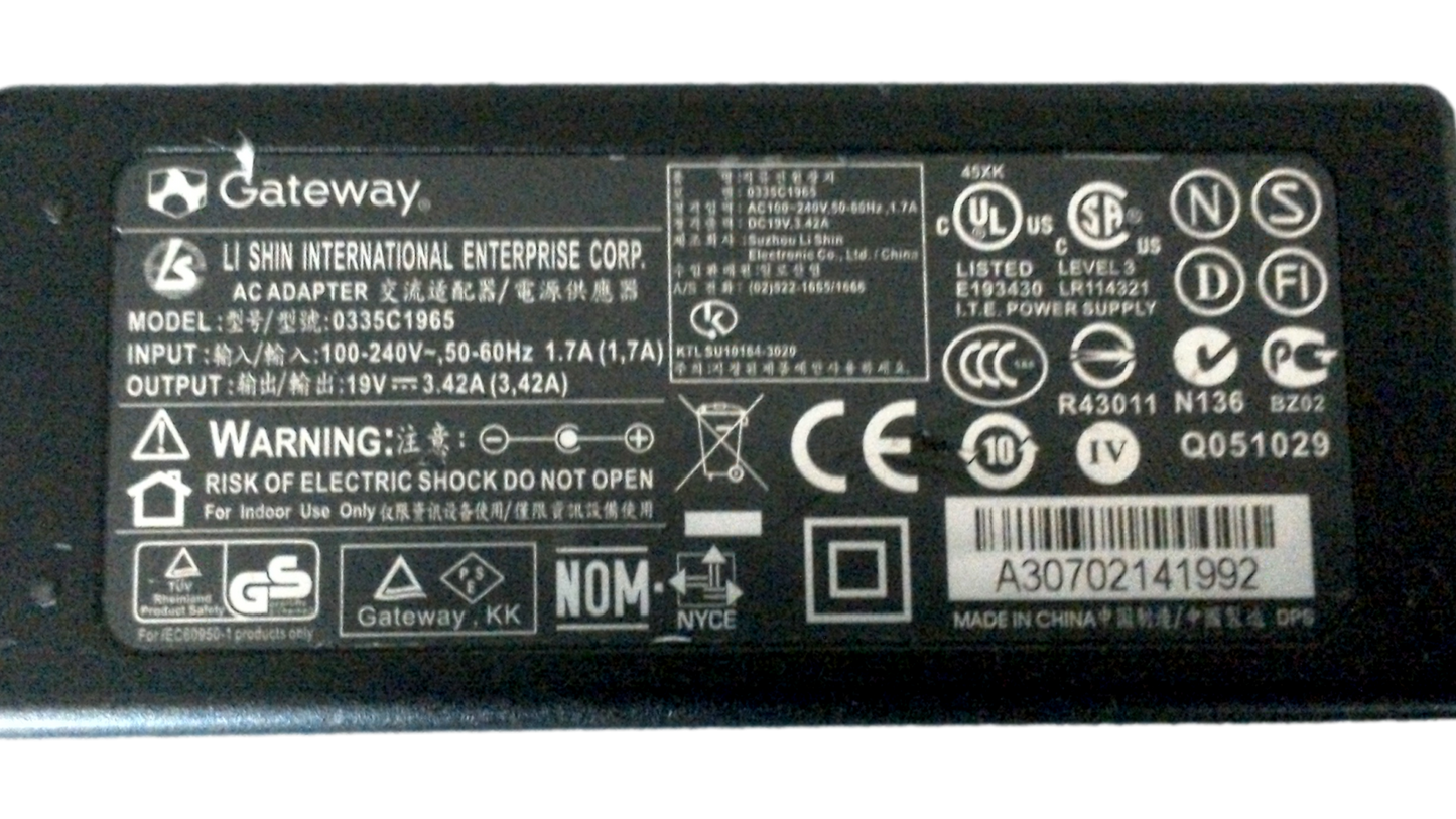 Gateway 0335C1965 19V 3.42A Notebook Ac Adapter - Original OEM
