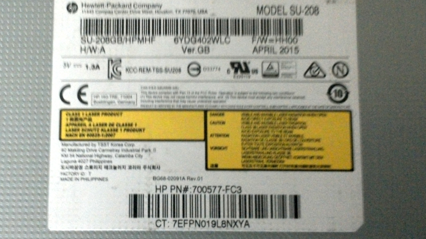 HP 15-f337wm DVD-RW Burner Drive SU-208 700577-FC3