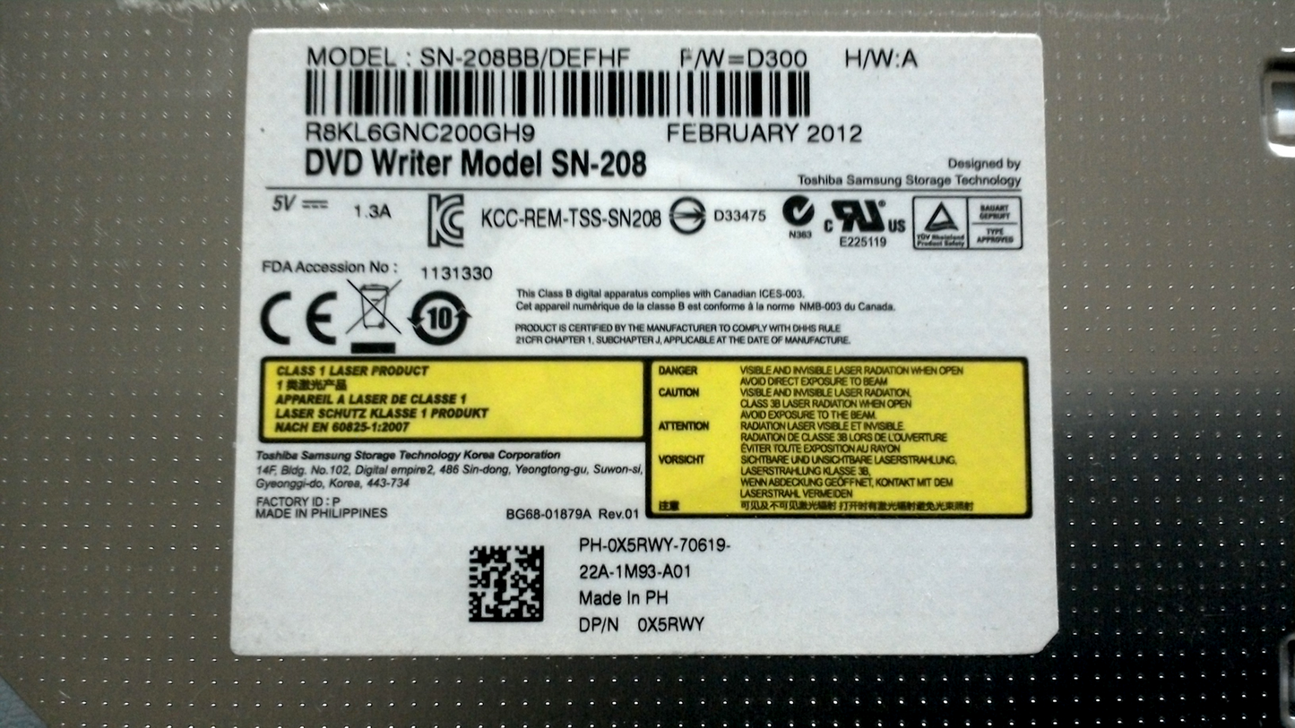 Dell Latitude E5420 SN-208 DVD+RW Writer Drive 0X5RWY