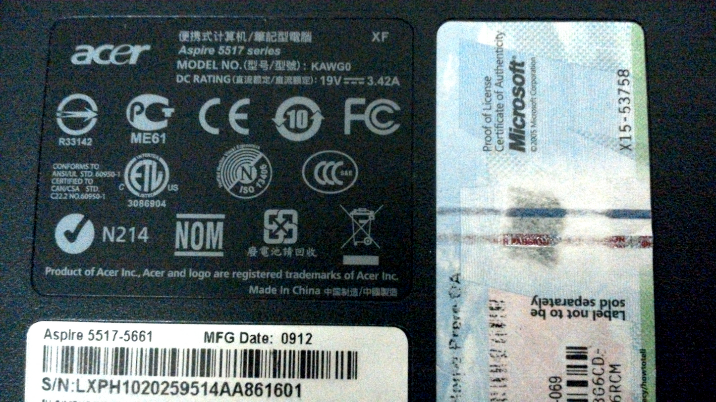 Acer Aspire 5517 Genuine 15.6" Bottom Base Case AP06R0004000 lx.ph102.010 103