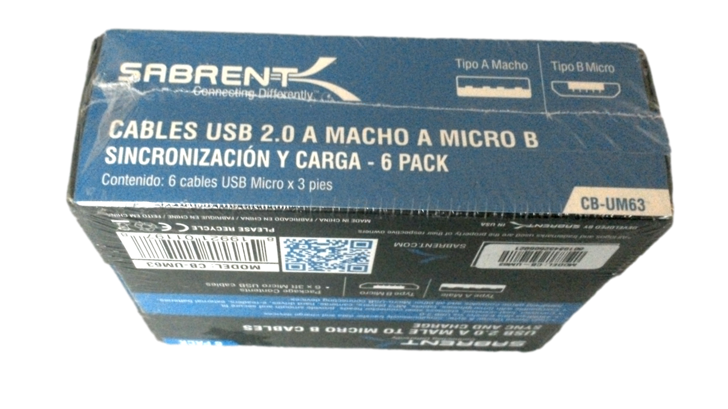 New SABRENT 6-Pack 3ft Micro USB Cables USB 2.0 A Male to Micro B Black CB-UM63