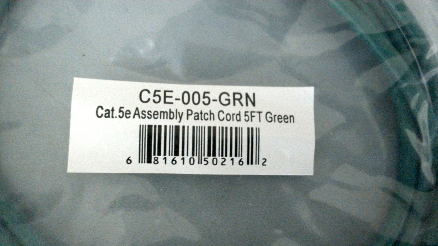 New Cat5E 5ft Patch Cable C5E-005-GRN