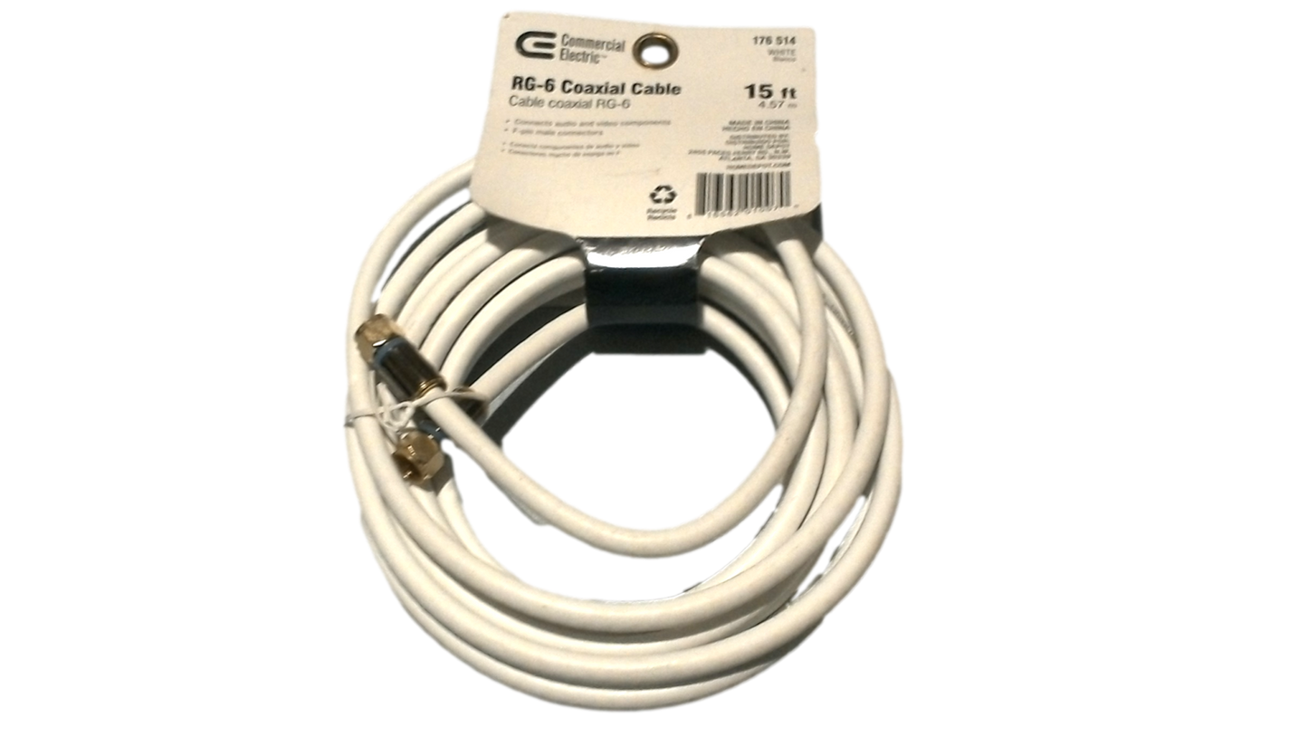 COMMERCIAL ELECTRIC 15' RG-6 COAXIAL CABLE