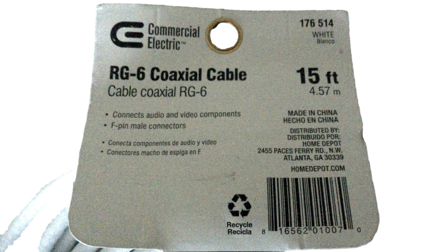 COMMERCIAL ELECTRIC 15' RG-6 COAXIAL CABLE